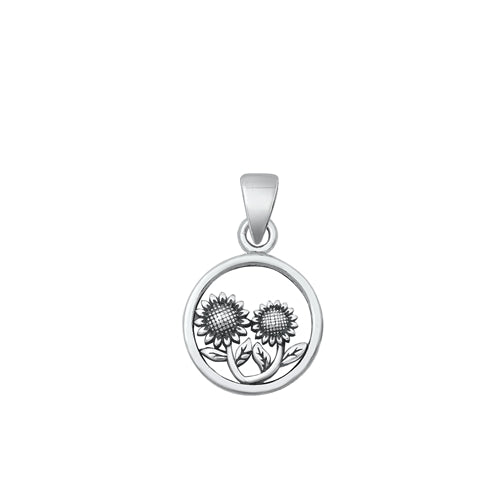 Sterling Silver Oxidized Flowers Pendant