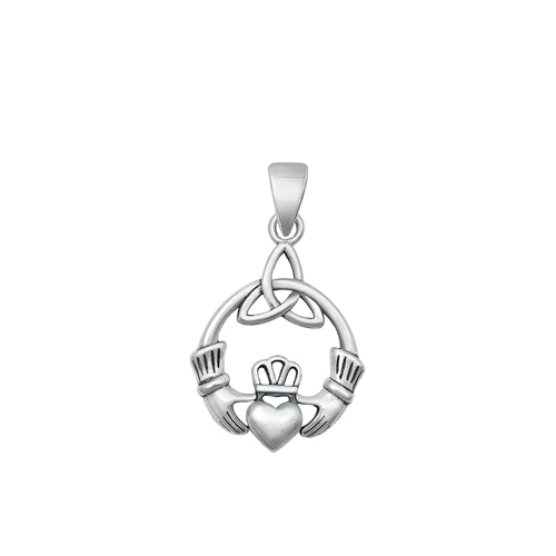 Sterling Silver Oxidized Claddagh and Triquetra Pendant