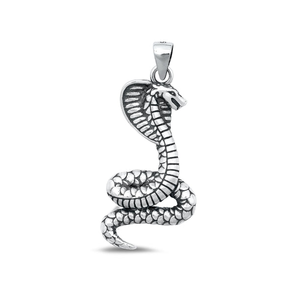 Sterling Silver Oxidized Cobra Snake Pendant Face Height-29mm