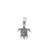 Sterling Silver Oxidized Turtle Pendant Face Height-13.8mm