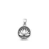 Sterling Silver Oxidized Lotus Pendant Face Height-14mm