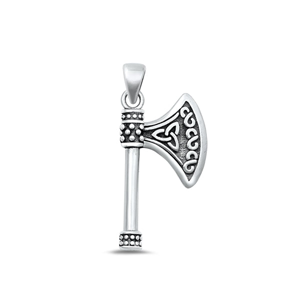 Sterling Silver Oxidized Celtic Axe Pendant Face Height-24.3mm