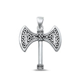 Sterling Silver Oxidized Double Headed Celtic Axe Pendant Face Height-27.8mm