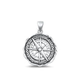 Sterling Silver Oxidized Compass Pendant Face Height-21mm