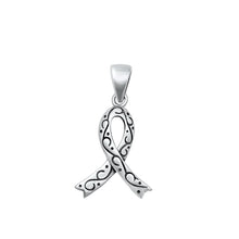 Load image into Gallery viewer, Sterling Silver Oxidized Breast Cancer Ribbon Pendant Face Height-17mm