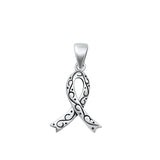 Sterling Silver Oxidized Breast Cancer Ribbon Pendant Face Height-17mm