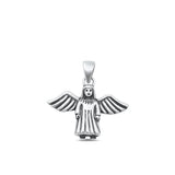 Sterling Silver Oxidized Jesus With Wings Plain Pendant Face Height-16.2mm