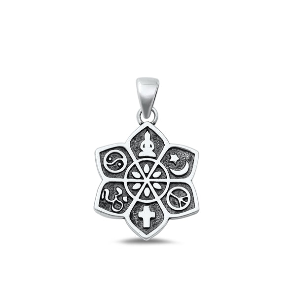 Sterling Silver Oxidized Co-Exist Symbols Plain Pendant Face Height-20mm