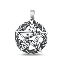 Load image into Gallery viewer, Sterling Silver Oxidized Snake And Pentagram Pendant Face Height-28.5mm