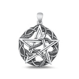 Sterling Silver Oxidized Snake And Pentagram Pendant Face Height-28.5mm