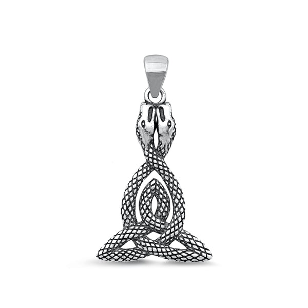 Sterling Silver Oxidized Celtic Knot Snakes Pendant Face Height-26.5mm