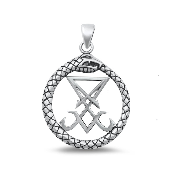 Sterling Silver Oxidized Lucifer Sigil Pendant Face Height-28.4mm
