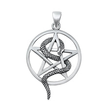 Load image into Gallery viewer, Sterling Silver Oxidized Pentagram And Snake Pendant Face Height-34mm