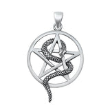 Sterling Silver Oxidized Pentagram And Snake Pendant Face Height-34mm