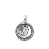 Sterling Silver Oxidized Moon And Stars Plain Pendant Face Height-20mm