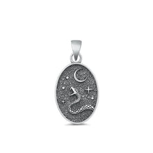 Load image into Gallery viewer, Sterling Silver Oxidized Snake And Moon Pendant Face Height-20.3mm