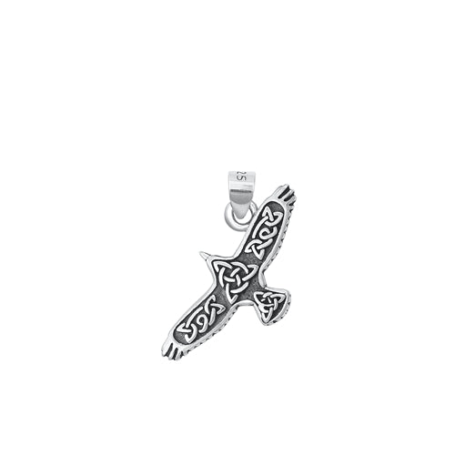 Sterling Silver Oxidized Celtic Bird Plain Pendant Face Height-11.2mm