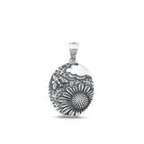 Sterling Silver Oxidized Sunflower And Bee Plain Pendant Face Height-19.8mm