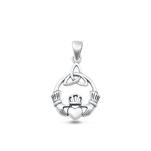 Sterling Silver Oxidized Claddagh Plain Pendant Face Height-20mm