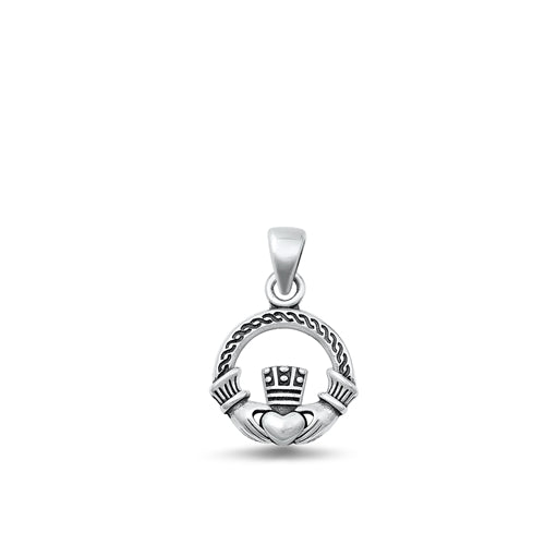 Sterling Silver Oxidized Claddagh Plain Pendant Face Height-12.5mm