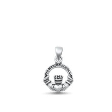 Load image into Gallery viewer, Sterling Silver Oxidized Claddagh Plain Pendant Face Height-12.5mm