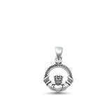 Sterling Silver Oxidized Claddagh Plain Pendant Face Height-12.5mm