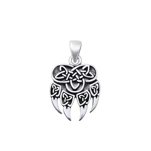 Sterling Silver Oxidized Celtic Bear Paw Plain Pendant Face Height-17.8mm