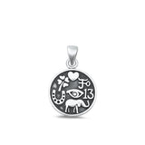 Sterling Silver Oxidized Lucky Symbols Plain Pendant Face Height-16.8mm