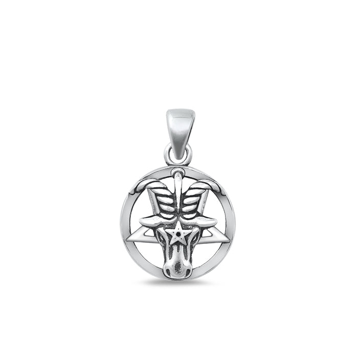 Sterling Silver Oxidized Baphomet Pendant Face Height-15.2mm