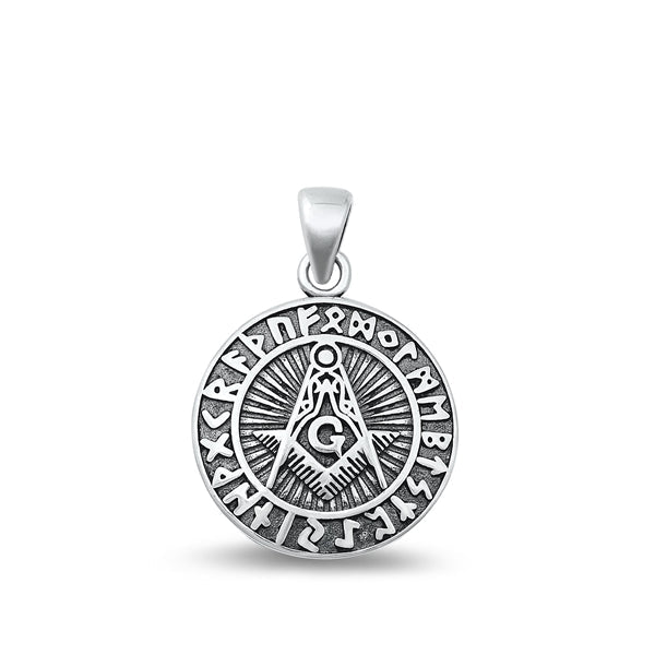 Sterling Silver Oxidized Masonic Plain Pendant Face Height-19.8mm