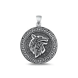 Sterling Silver Oxidized Aztec Wolf Pendant Face Height-26mm