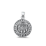 Sterling Silver Oxidized Aztec Bear Paw Runes Plain Pendant Face Height-19.7mm