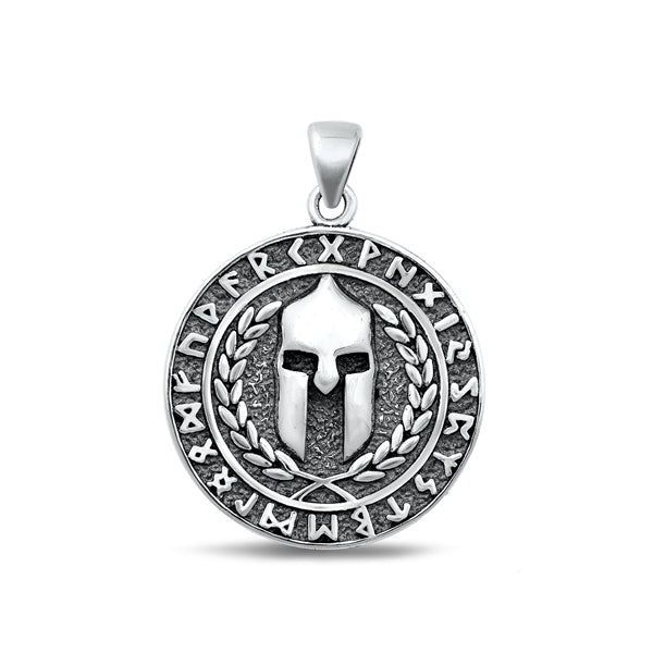 Sterling Silver Oxidized Spartan Warrior Pendant Face Height-25.6mm