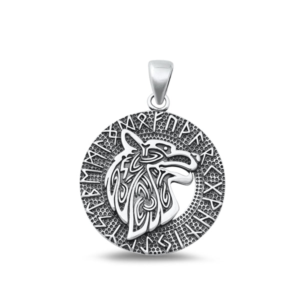 Sterling Silver Oxidized Wolf Viking Plain Pendant Face Height-25.5mm