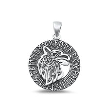 Load image into Gallery viewer, Sterling Silver Oxidized Wolf Viking Plain Pendant Face Height-25.5mm