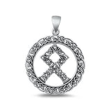 Sterling Silver Oxidized Othala Rune Pendant Face Height-28mm