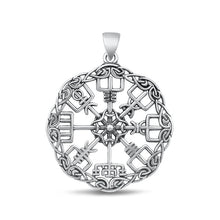 Load image into Gallery viewer, Sterling Silver Oxidized Viking Compass Pendant Face Height-30mm