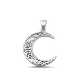 Sterling Silver Oxidized Celtic Moon Plain Pendant Face Height-23mm
