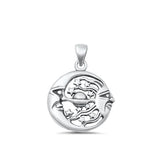 Sterling Silver Oxidized Moon, Sun And Star Plain Pendant Face Height-19.9mm