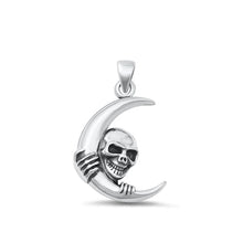 Load image into Gallery viewer, Sterling Silver Oxidized Moon And Skull Plain Pendant Face Height-22.5mm