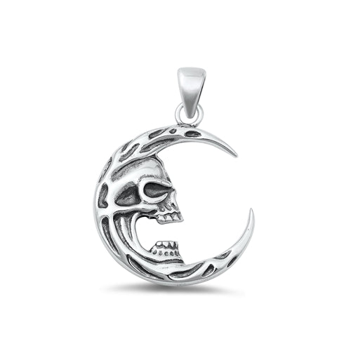Sterling Silver Oxidized Moon And Skull Plain Pendant Face Height-24.2mm
