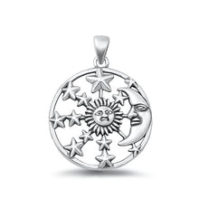 Load image into Gallery viewer, Sterling Silver Oxidized Moon, Sun And Star Plain Pendant Face Height-27mm