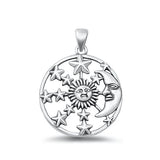 Sterling Silver Oxidized Moon, Sun And Star Plain Pendant Face Height-27mm