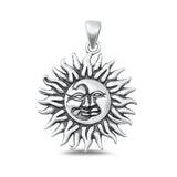 Sterling Silver Oxidized Sun Plain Pendant Face Height-27mm