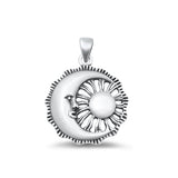 Sterling Silver Oxidized Moon And Sun Plain Pendant Face Height-23.4mm