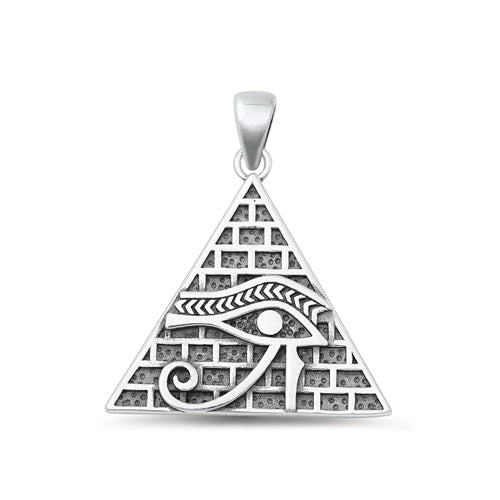 Sterling Silver Oxidized Eye Of Horus And Pyramid Plain Pendant Face Height-25.5mm