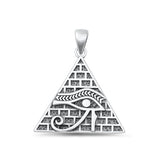 Sterling Silver Oxidized Eye Of Horus And Pyramid Plain Pendant Face Height-25.5mm