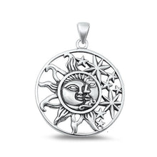 Load image into Gallery viewer, Sterling Silver Oxidized Moon, Sun And Stars Plain Pendant Face Height-29.5mm