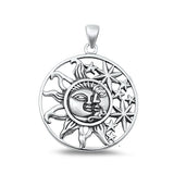 Sterling Silver Oxidized Moon, Sun And Stars Plain Pendant Face Height-29.5mm