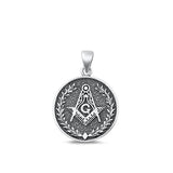Sterling Silver Oxidized Masonic Freemason Plain Pendant Face Height-19.5mm